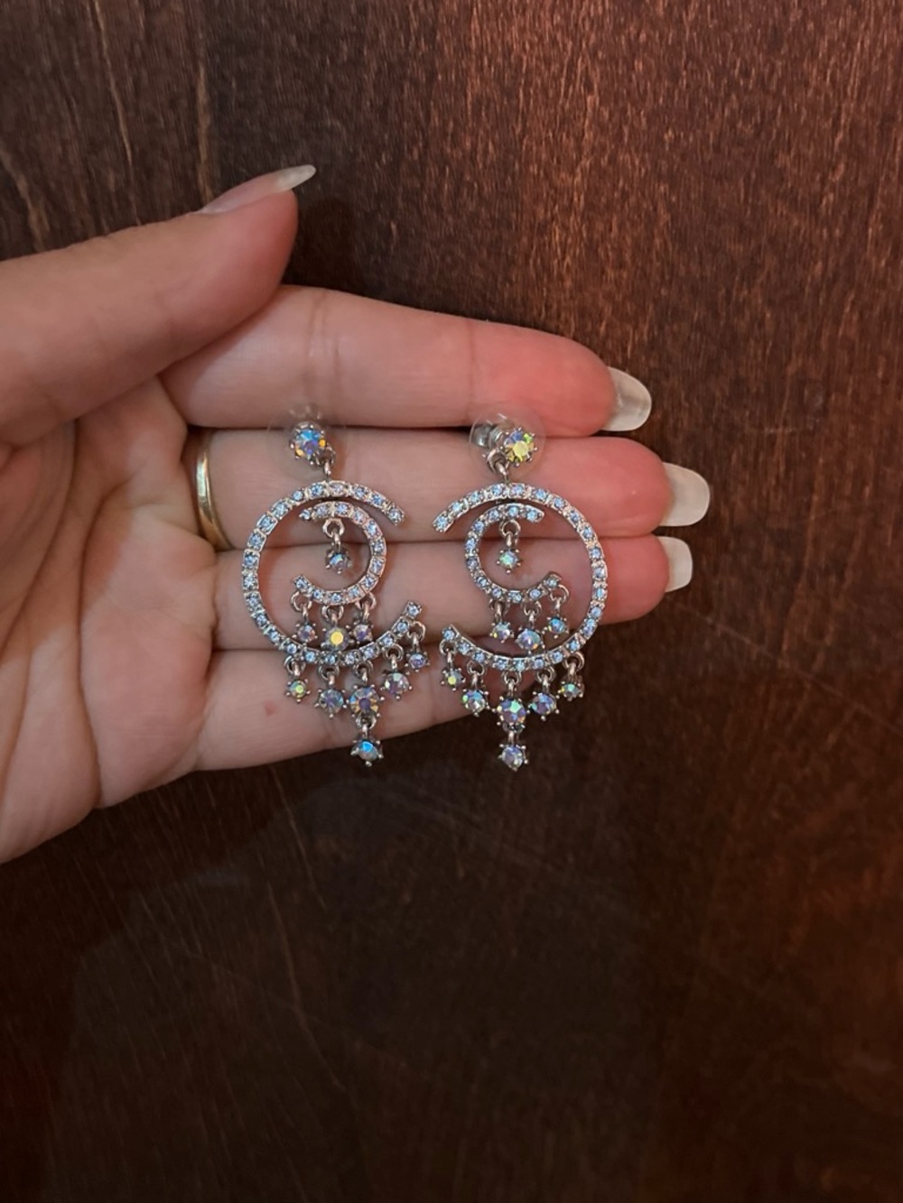 Vintage Y2K Silver Crystal Chandelier Hoop Earrings with Rhinestones
